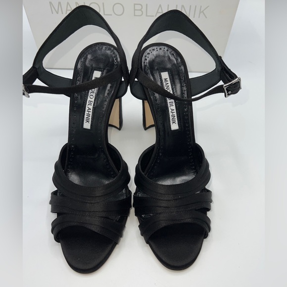 NWB MANOLO BLAHNIK BLACK SATIN GAZO SANDSLS SIZE 37.5 - Picture 8 of 15